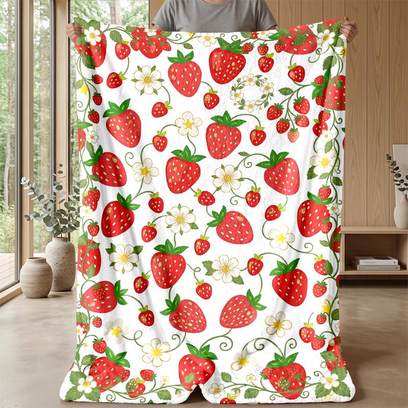 Strawberry Fantasy Garden Theme Blanket Lightweight Warm Flannel Blanket Decorative Throw Blanket for Home Decoration