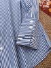Women's Slimming Long Sleeve Cotton Shirt, Blue Striped, 100% High-Density Cotton.