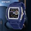 SANDA New Dual Display Watch for Men Sport 5Bar Waterproof LED Luminous Alarm Clock Countdown Multifunction Men Quartz Watch