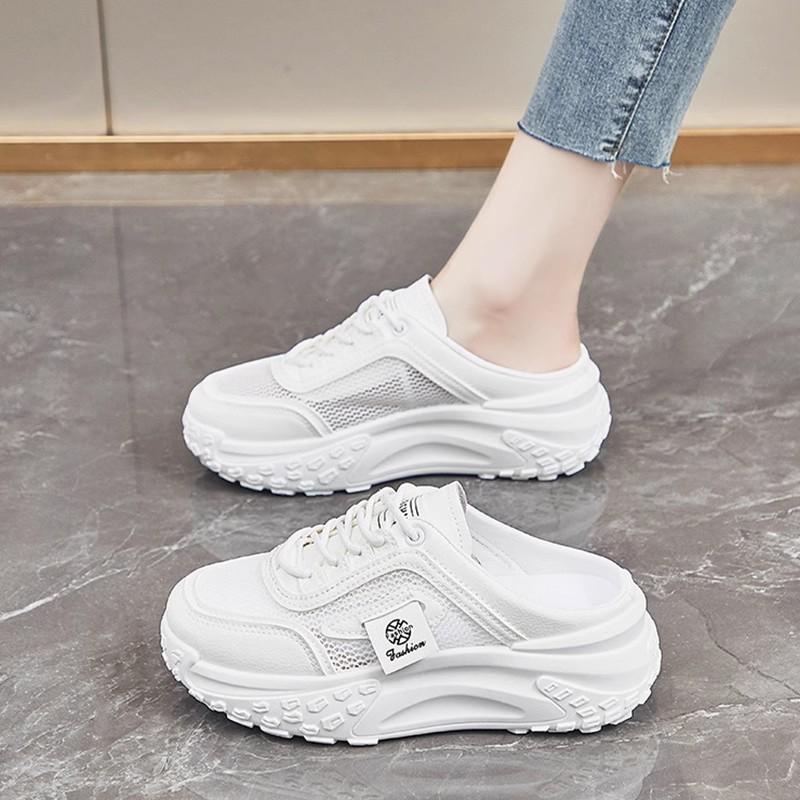 Summer  Leisure Baotou Mesh Round Toe Slope Heel Large Slippers