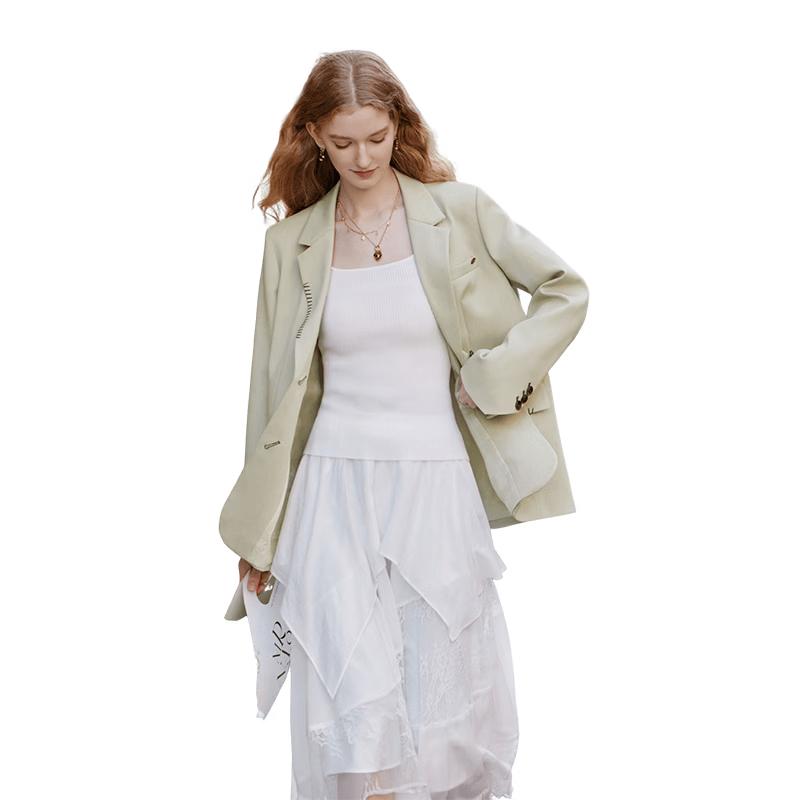 Women s Embroidered Padded Shoulder Blazer L светло-зеленый