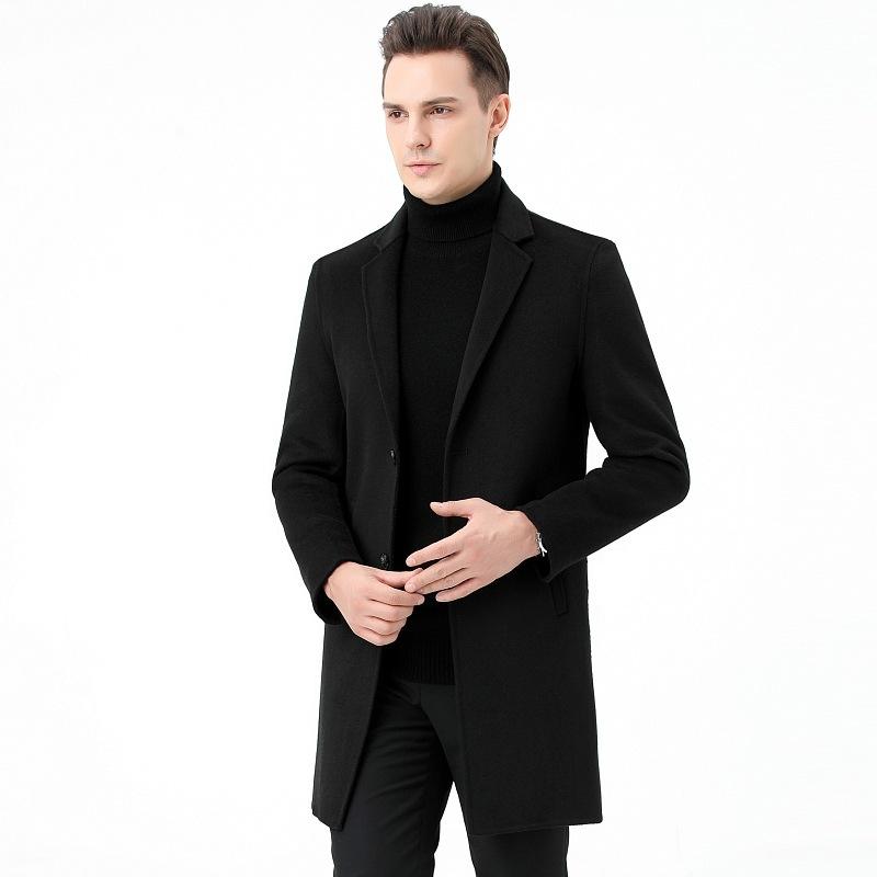 

Двустороннее кашемировое пальто средней длины мужское костюмное воротник папино шерстяное осенне-зимнее утолщенное пальто 195