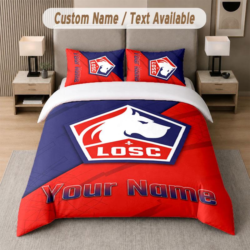 Custom Bedding Set LOSC Lille Pattern, Print Name Text 1 Duvet Cover plus 2 Pillowcases Home Textile