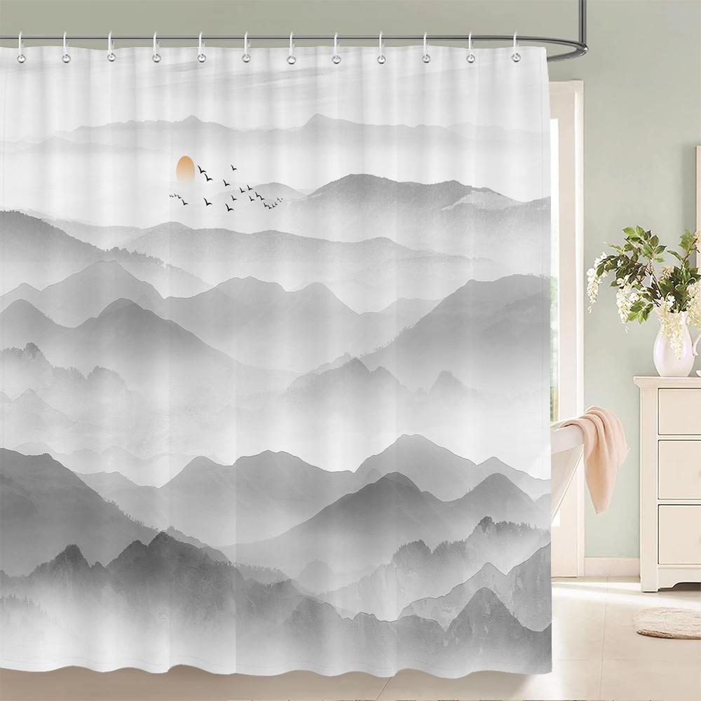 Ink Painting landscape 180x180cm Shower Curtains Waterproof Polyester Chinese style Flower Birds Bathroom Curtain With Hooks