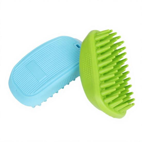 Rubber Pet Grooming Brush, Rounded Soft Bristles, Pet Bath Scrubber Massage Brush, Gentle Shedding Brush for Short Haired Cats Dogs