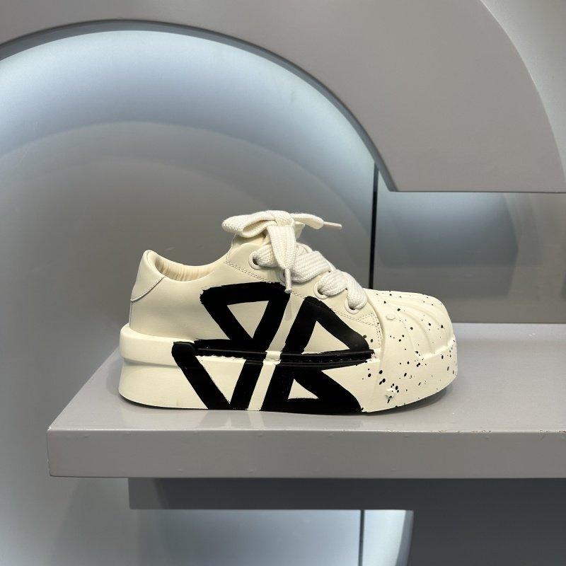 

Muffin shoes autumn new leather graffiti platform shoes casual board shoes cds 38 черный белый