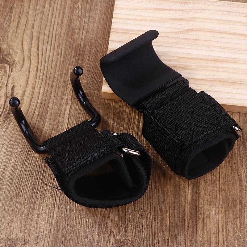 Adjustable Strong Steel Hook Grips Straps Weight Lifting Strength Training Gym Fitness Black Wrist Support Lift Straps