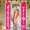 18th Birthday Door Banner 12x72 Inch Pink Gradient Backdrop with White Letters Balloon Cake Star Streamer and Graphics Happy Birthday Sign for Party