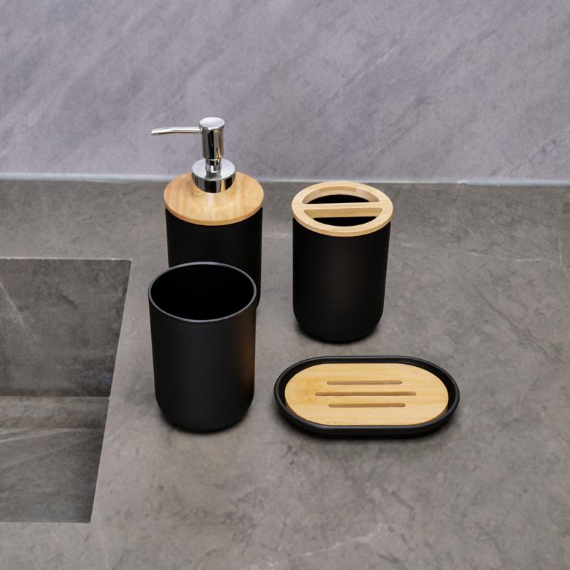 Waschset Badezimmerzubehör Lotionflasche Seifenschale Mundspülbecher Schwarzes Tablett Haushalt Zahnbürstenhalter Badezimmerdekoration