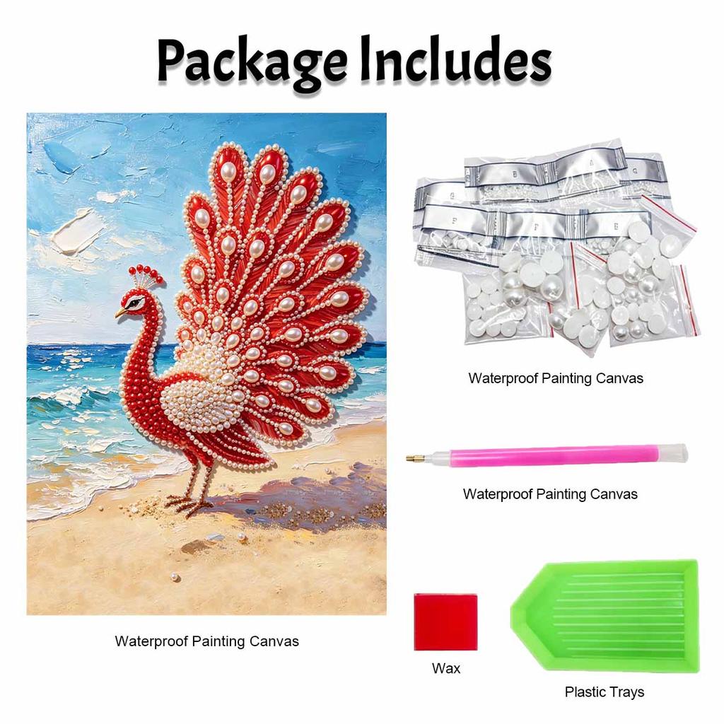 Frameless DIY Pearl Bead Painting Kit Peacock Pattern Creative Relaxing Craft Canvas Home Decor Adult Gift