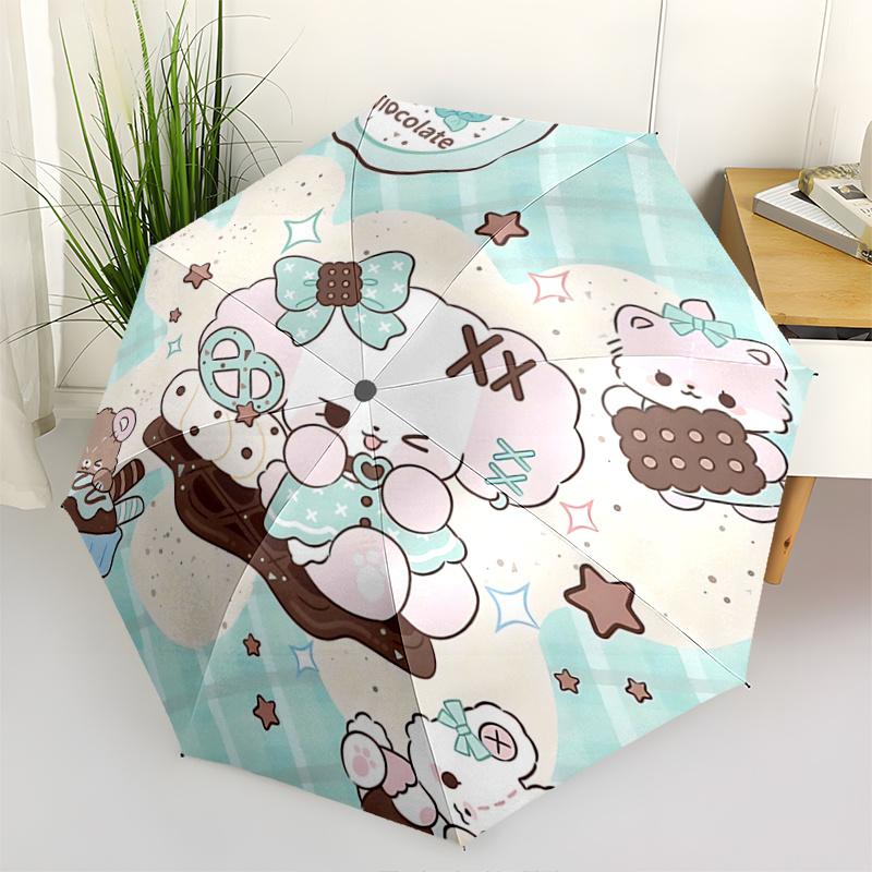 

1pc Mint Chocolate Bowknot Pretzel Waffle Ice Cream Cone Automatic Folding Umbrella with 8-Bone Iron Frame for Outdoor Use, Travel, Daily Use, Festiva