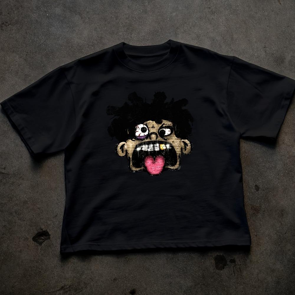 Mens Y2K Fun Tongue Cartoon Pattern Tshirt Mens Tshirt Summer New Style Unisex Fashion Trend Y2K S