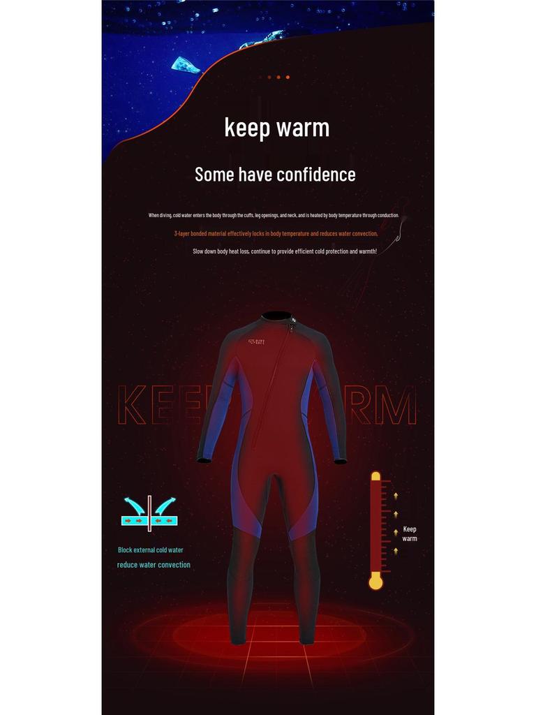 European & American 3MM Wetsuit: Unisex Long Sleeve Snorkeling & Surfing Suit for Cold-Proof Winter Swimming