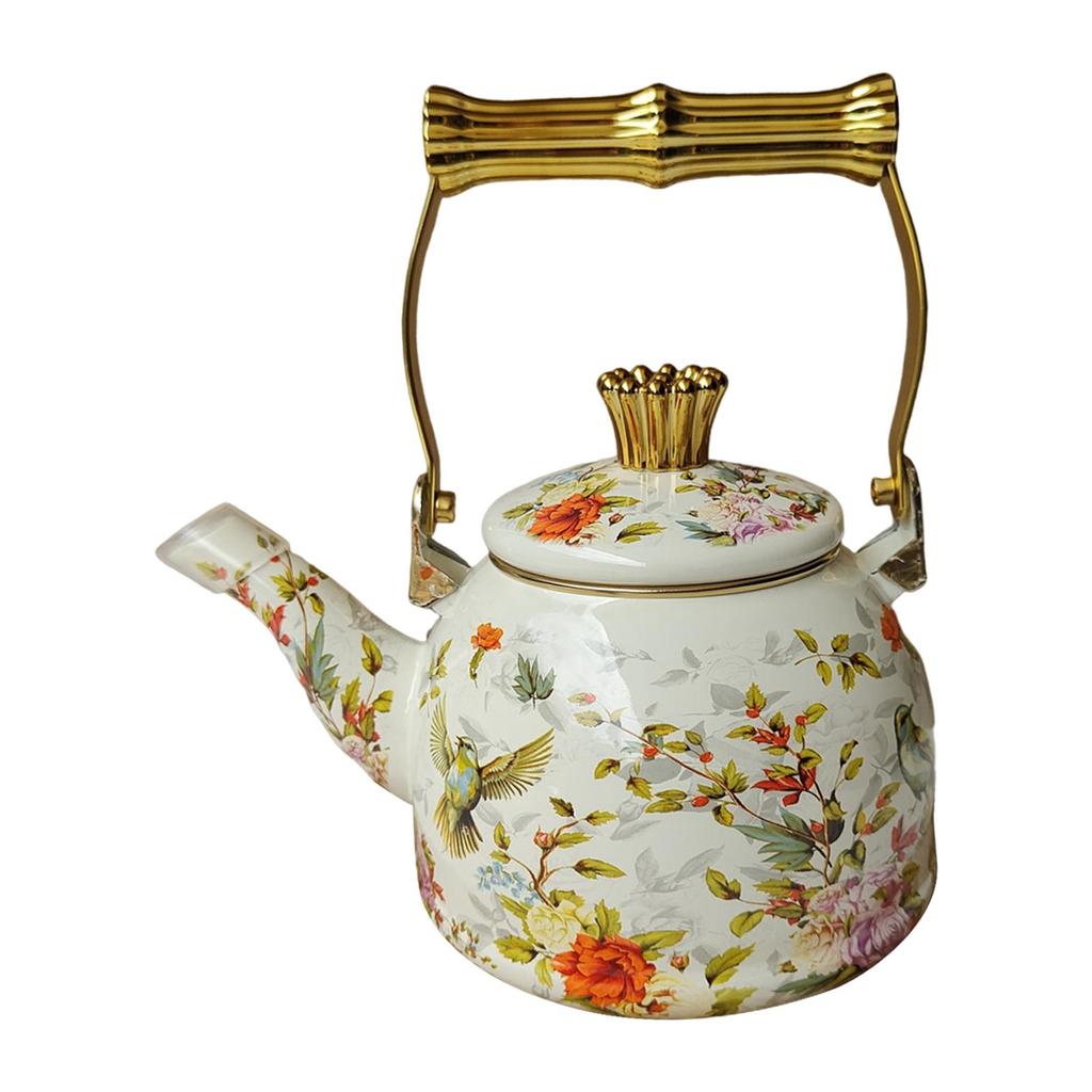 Elegant Enamel Teapot with And Floral Pattern; for Home, Office Cafe