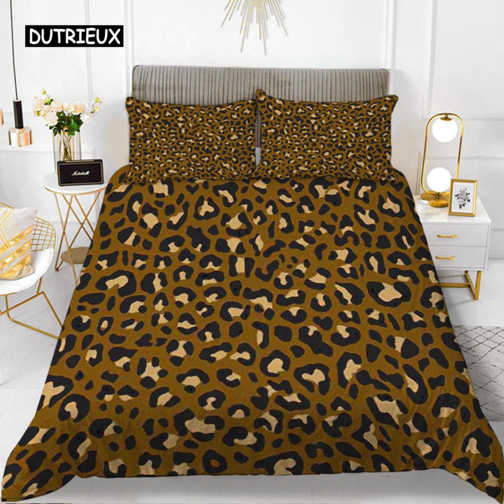 Leopard Print Duvet Cover Set Queen Size Girl Colorful Cheetah Print Bedding Set Polyester Wild Animal Theme Comforter Cover Set