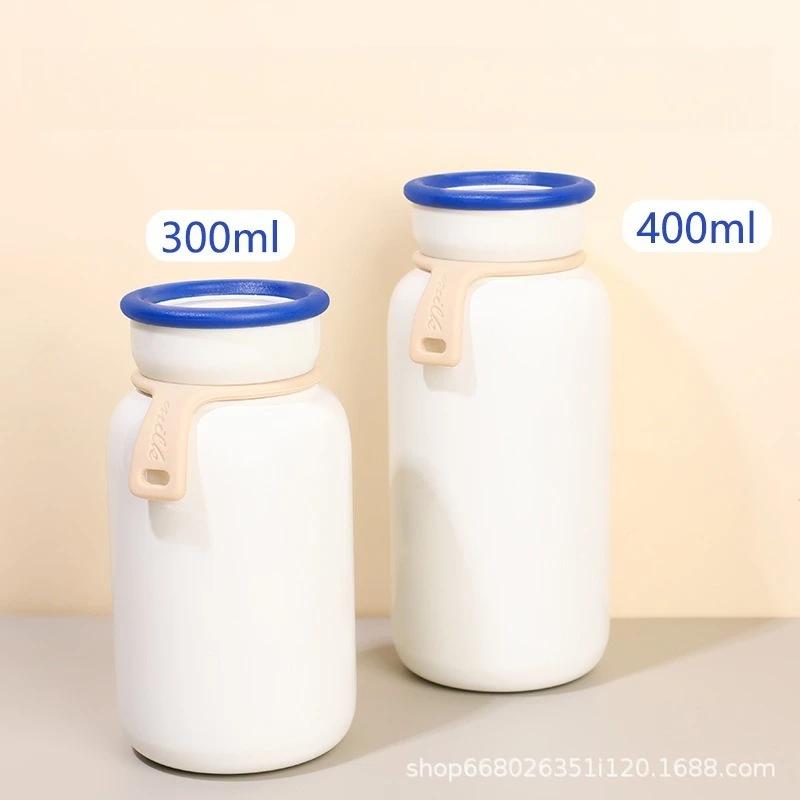 300/400ml 304 Stainless Steel Mini Vacuum Flask, Portable Insulated Milk Bottle with Handle for Daily Use