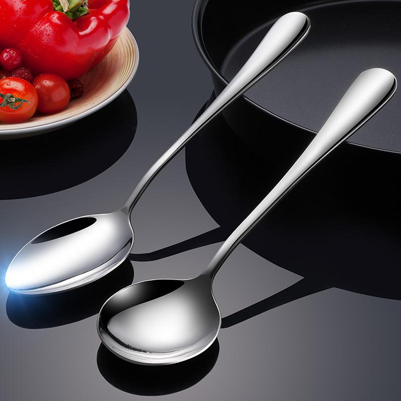 Stainless Steel Spoon Household Eating Spoon Spoon Long Handle Dessert Round Spoon Thickened Pointed Spoon Hotel Western Tableware