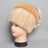 New Women Knitted Mink Fur Hats For Winter Hot Sale Luxury Lady Real Mink Fur Warm Caps Fashion Bowknot Fur Bonnets