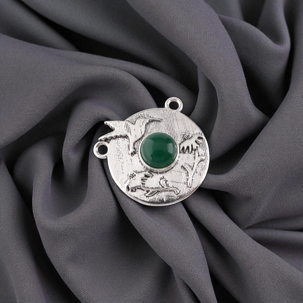 Green onyx Cab Gemstone 925 Sterling Silver Jewelry Handmade Gift Pendant 0.92" CP-34-29