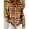 Women's Shirt Blouse Plaid Casual Long Sleeve Shirts Lapel Tops Fashion Daily Patchwork Buttons Print Fall Winter Clothes