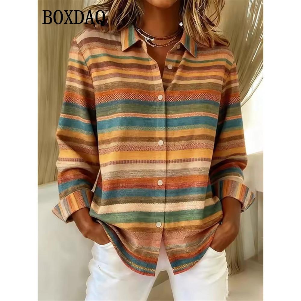 Women's Shirt Blouse Plaid Casual Long Sleeve Shirts Lapel Tops Fashion Daily Patchwork Buttons Print Fall Winter Clothes