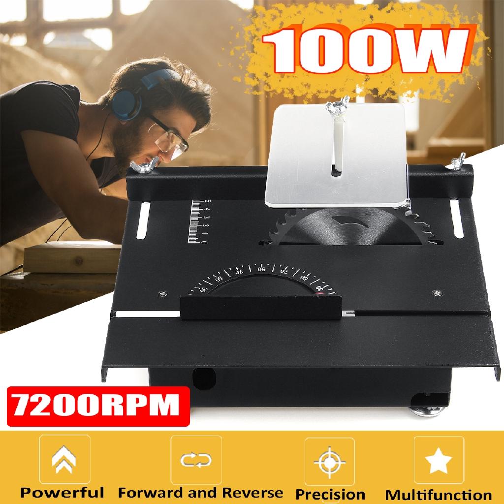 100W Mini Table Saw Handmade Woodworking Bench Saw DIY Hobby Model Crafts Cutting Tool+Power Supply 125mm HSS Circular Saw Blade