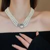 Chain Crystal Clavicle Chain Hand Ring Flower Bracelet Three Layer Pearl Necklace  Birthday Gift