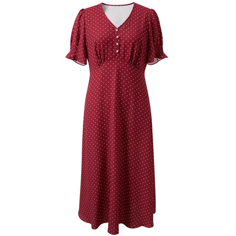 Sancai Plus Size French Style V-Neck Floral Midi Dress L