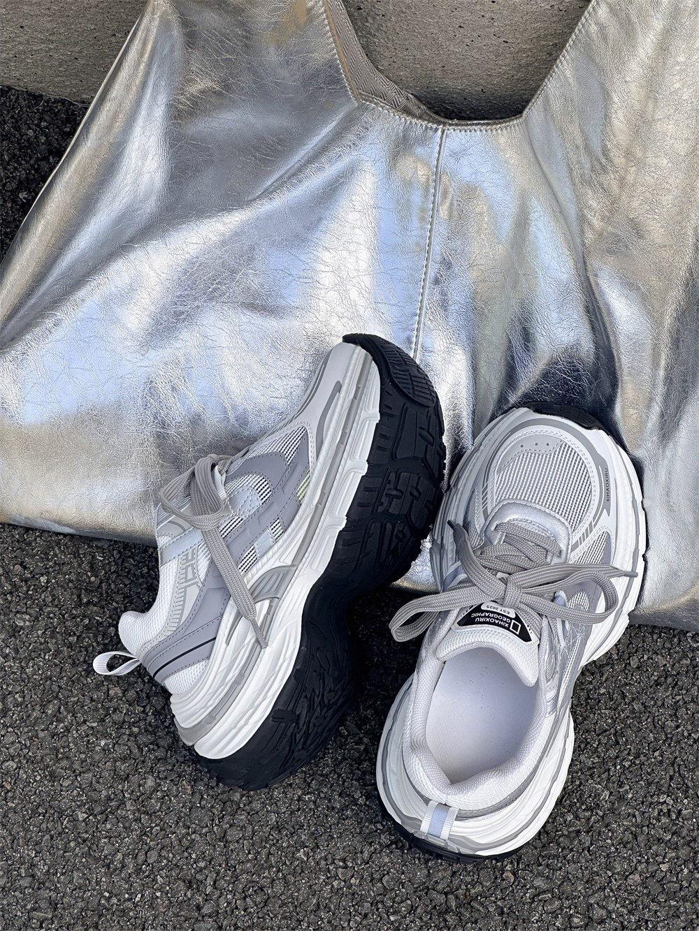 

New fashionable double-layer thick-soled heightening dad shoes polished retro and old casual sports shoes summer thin 40 сірий колір