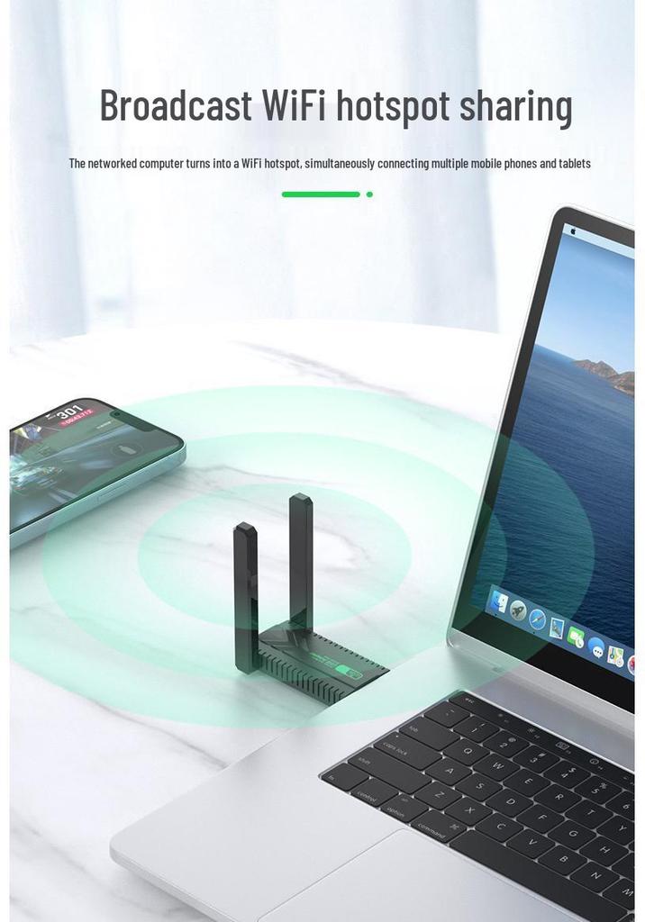 1300M Dual-Band USB WiFi Adapter for Desktop & Laptop - 5G Gigabit Receiver/Transmitter