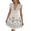 New seaside vacation casual wind lotus leaf edge v-neck embroidered women's summer dress