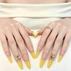 Golden Lemon: 2026 Summer Wearable Nude Yellow Gradient Nail Tips with Rhinestone Chain