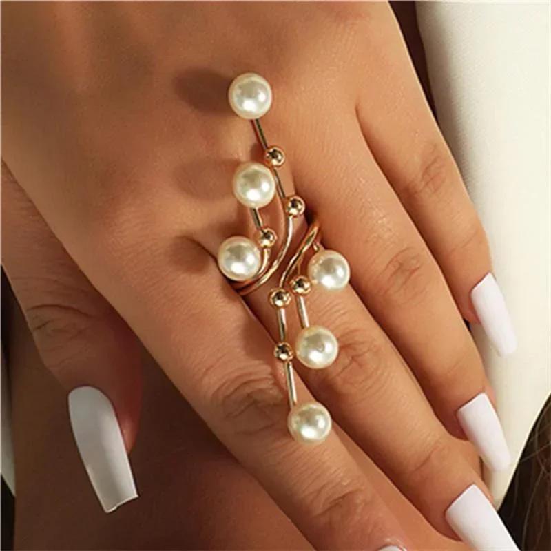 Lady Elegant Fashion Double Layer Large Pearl Rings Professional Party Jewelry Accessories for Women Creative Festival Gifts