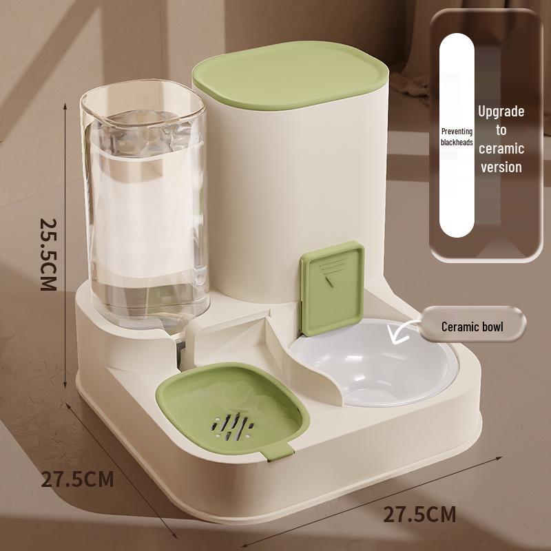 Automatic Dual-Use Pet Feeder & Water Dispenser with Large Ceramic Double Bowls for Cats and Dogs
