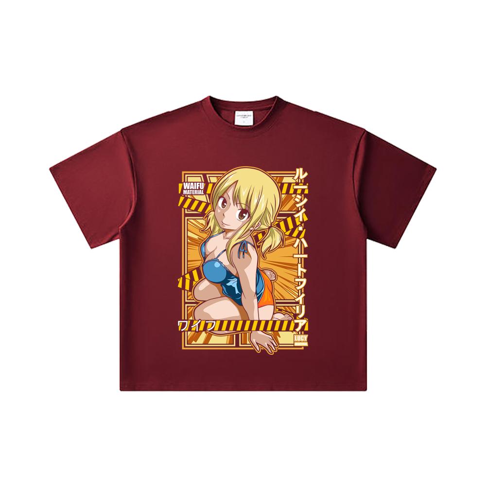 260 GSM Doppelgarn 32er Zählung 100% Baumwolle Fairy Tail V1 Lucy Waifu Print Unisex Schweres Baumwoll-T-Shirt