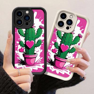 JT402 Pink Blooming Cactus Art for iPhone 17 16 15 14 13 12 Pro Max Samsung S26 S25 Ultra A17 A07 A56 A16 Xiaomi 15T 13T Redmi 15c 14C Soft Case