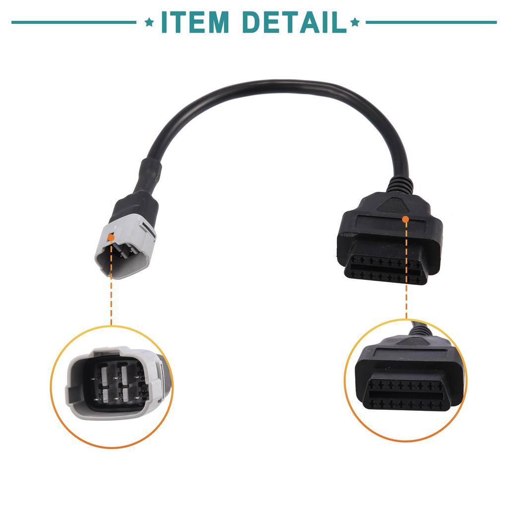 ACROPIX 34.5cm 1.13ft 6pin to OBDII Cable Cord Diagnostic Adapter Cable Motorcycle OBD2 Scanner