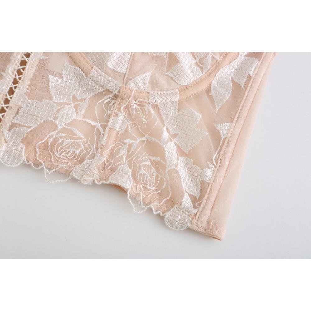 French Flower Embroidery Underwear Soft Underwire Pull Up The Breast Corset Sexy Vest Style