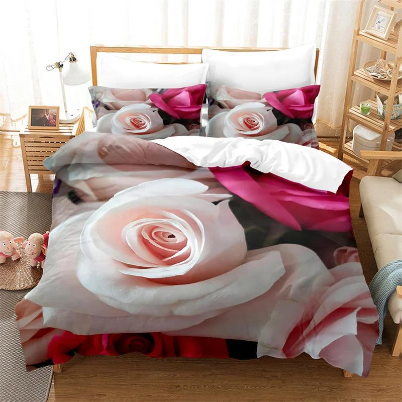 Deluxe Rose Queen Bedding Set Beautiful Flower Duvet Set Romantic Flower Three-Piece Set
