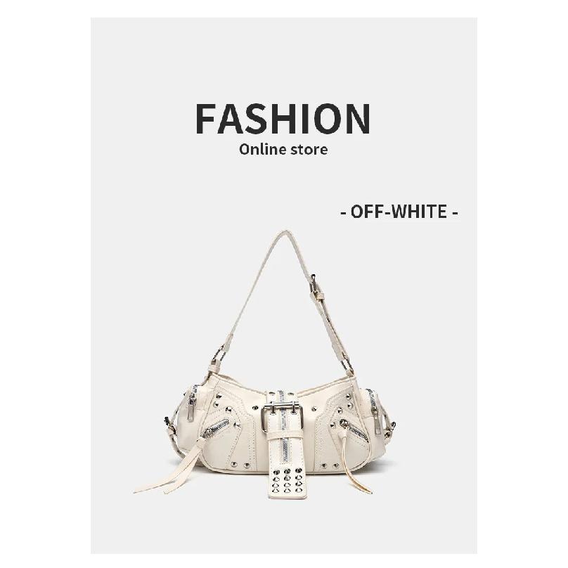 Women's Y2k Punk Vintage Shoulder Purse PU Leather Gothic Rivet Handbag Waist Bag Luxury Black Cross Body Bags with Spikes