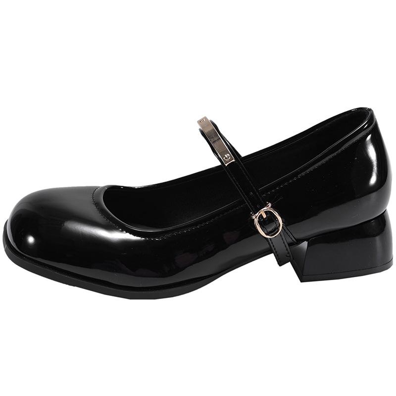 Internet celebrity French small fragrant style thick heel small leather shoes women 2025 new spring and autumn with skirt British style Mary Jane sin