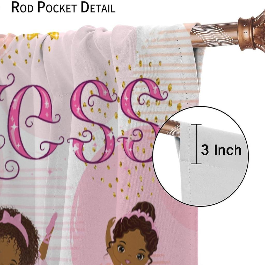 African American Kids Curtains,Ballerinas Ballet Princess Dancer Black Girl Window Treatments for Bedroom,Cute Girl Ballerina