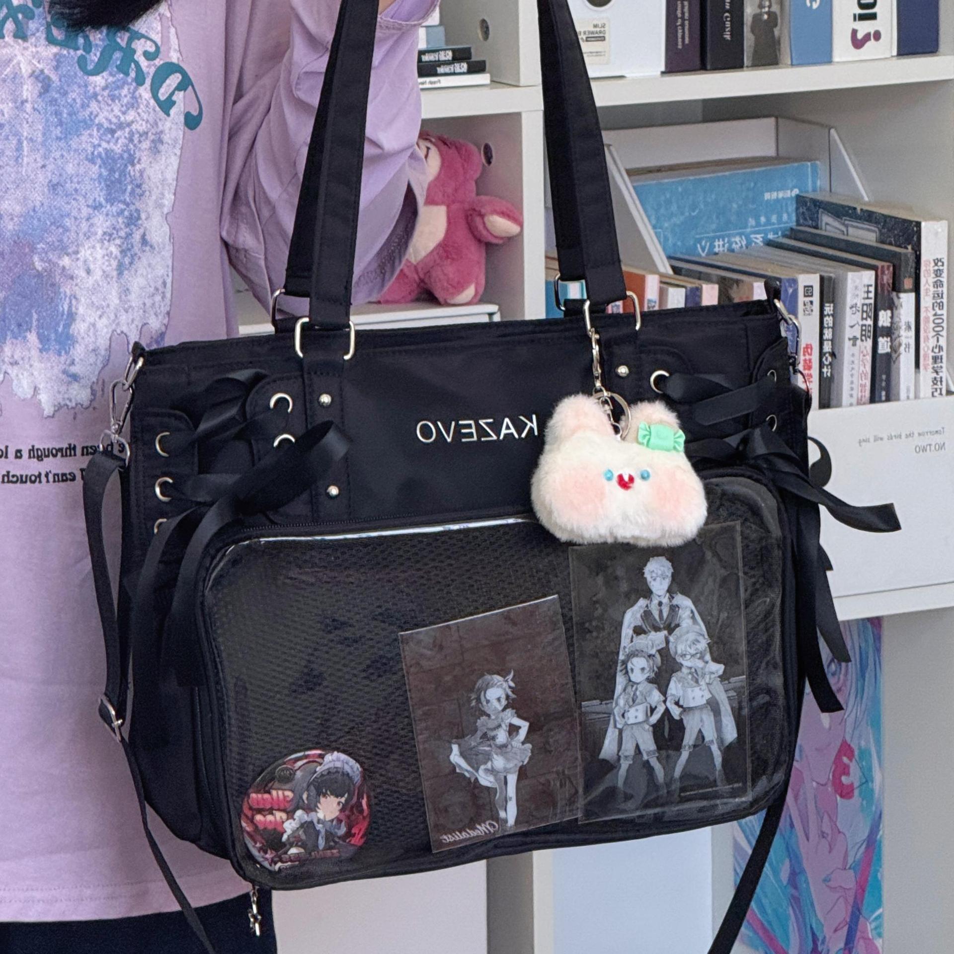 JK College Stijl Crossbody Tas Postbodetas met Striklint Grote Capaciteit Schouder Ita Tas voor School & Les gray