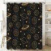Black Space Print Shower Curtain with Solar System Planets Pattern Modern Home Decor