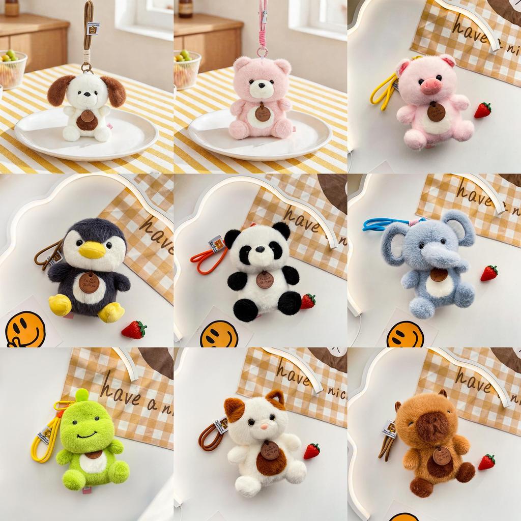 Cartoon Dog Capybara Elephant Bear Dinosaur Cat Plush Toy Keychain For Gift Giving