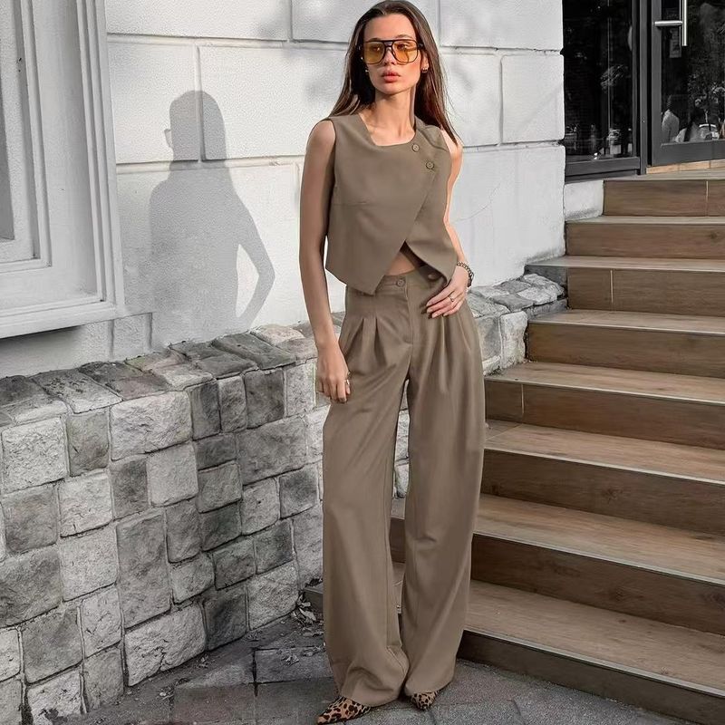 European and American Leisure Fashion Elegant Sleeveless Vest Pants Suit Sleeveless Vest Pants Set