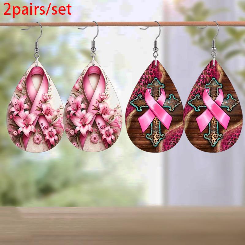 

Розовые серьги из ПУ кожи с принтом цветочного узора, серьги-слезки с леопардовым узором в виде банта, праздничные серьги и подарки