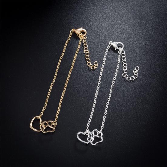 Necklace Pendant Hollow Paw Heart Linking Shape Solid Color Stainless Colorfast Adjustable Chain Lady Neck Jewelry Necklace
