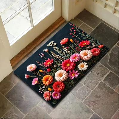 3D Floral Pattern Door Mat Colorful Flower Rug Non Slip Entrance Mat for Home Decor and Outdoor Porch Waterproof Floor Protector