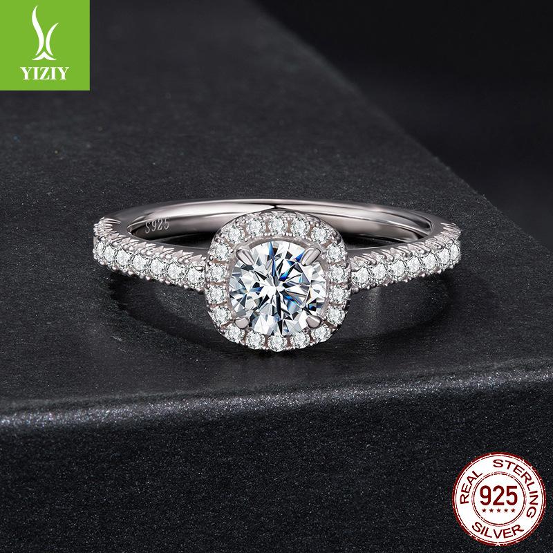 Square Halo D Color Moissanite Ring Wedding Ring, Classic Elegant S925 Sterling Silver Proposal Ring